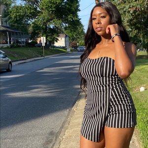 Black White Strapless Romper Size Large